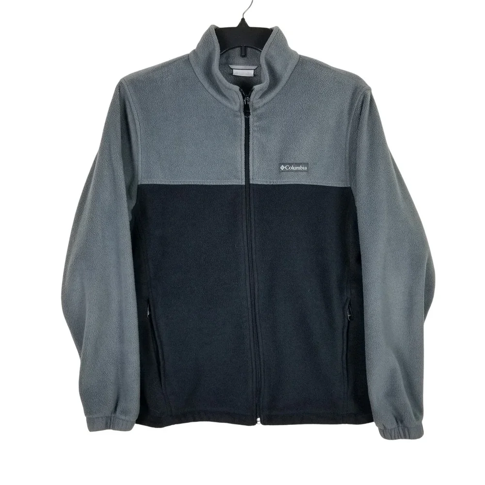 Columbia Fleece Jacket Mens Large Grey Black Colorblock Full Zip XM1247